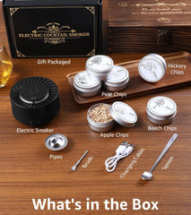 Electric Whiskey Smoker Kit with LED Light,6 Wood Chip Flavor,No Butane Needed,Rechargeable Cocktail, Old Fashioned Smoker Kit,Bar Set Accessories Gifts for Men,Dad, Husband, Birthday