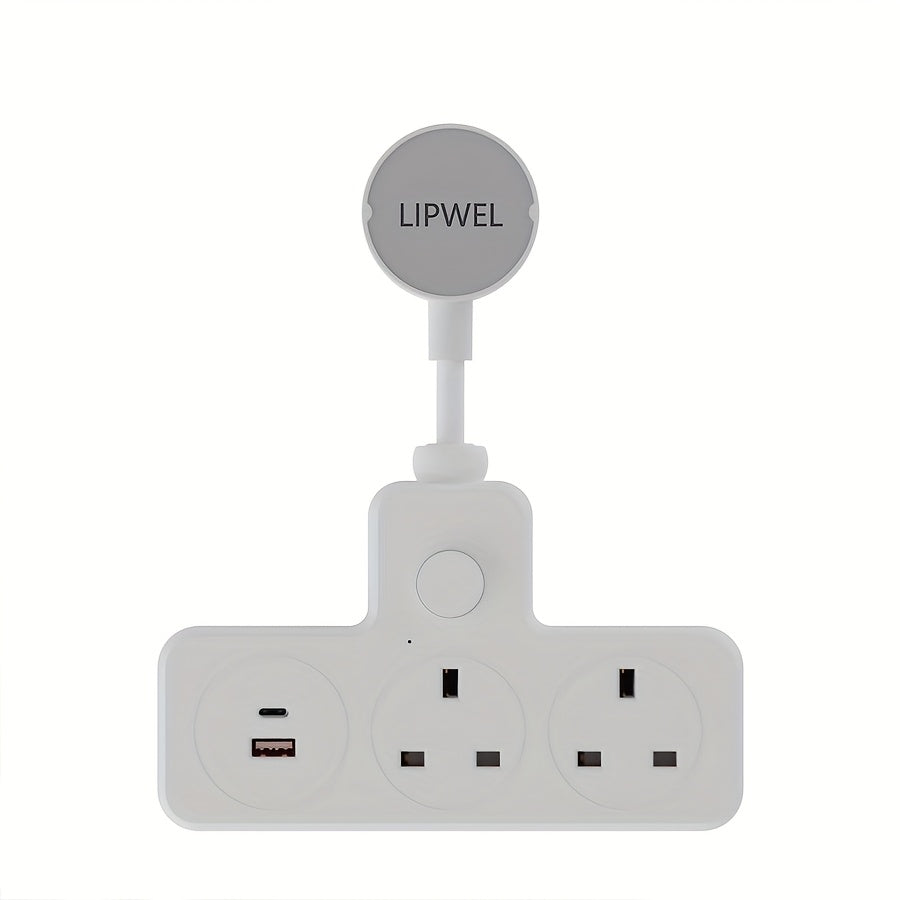 LIPWEL UK Plug Extension Socket with 3 AC Outlets & 2 USB Ports, Flame Retardant Material, Pure Copper, Power Switch & Indicator Light, 3120W/13A, Wall-Mountable for Home Office Dorm - White, Plug Outlet Extender, Workspace Organization, Sleek Design, Saf