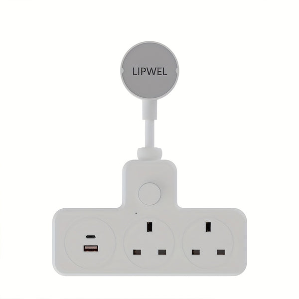LIPWEL UK Plug Extension Socket with 3 AC Outlets & 2 USB Ports, Flame Retardant Material, Pure Copper, Power Switch & Indicator Light, 3120W/13A, Wall-Mountable for Home Office Dorm - White, Plug Outlet Extender, Workspace Organization, Sleek Design, Saf