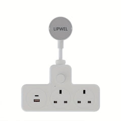 LIPWEL UK Plug Extension Socket with 3 AC Outlets & 2 USB Ports, Flame Retardant Material, Pure Copper, Power Switch & Indicator Light, 3120W/13A, Wall-Mountable for Home Office Dorm - White, Plug Outlet Extender, Workspace Organization, Sleek Design, Saf