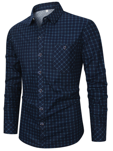 2pcs Set of Long-Sleeved Men'S Shirts, Autumn Men'S Clothing, Plaid Button- Shirts