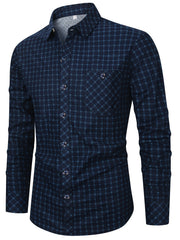 2pcs Set of Long-Sleeved Men'S Shirts, Autumn Men'S Clothing, Plaid Button- Shirts