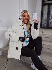 Women's Winter Casual Warm Padded Coat with Fashionable Double Hood and Windproof Cuffs