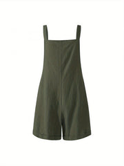 Women's Sleeveless Overalls Jumpsuit - Loose Fit Square Collar One-Piece with Button Closure, Solid Color (White/Black/Army Green) | Beltless Summer Outfits, Machine Washable Casual Wear for Spring, Summer, Fall | Stylish & Practical for easy