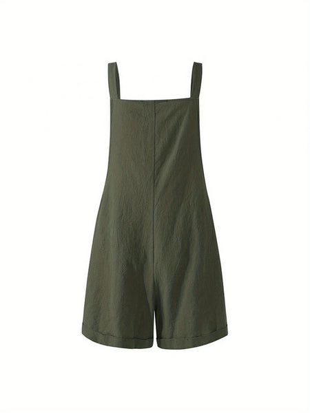 Women's Sleeveless Overalls Jumpsuit - Loose Fit Square Collar One-Piece with Button Closure, Solid Color (White/Black/Army Green) | Beltless Summer Outfits, Machine Washable Casual Wear for Spring, Summer, Fall | Stylish & Practical for easy