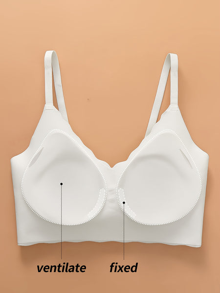 Elegant Wireless Comfort Bra With Wave-Edge | Solid Color, Non-Removable Padding, Patched Detail