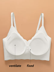 Elegant Wireless Comfort Bra With Wave-Edge | Solid Color, Non-Removable Padding, Patched Detail