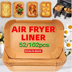 52/102/202pcs Pre-Cut Air Fryer Liners - 22x14cm, Suitable for Dual Basket Fryers, Heat-Resistant Disposable Rectangle Sheets, Bulk Value Pack for Home and Commercial Use, Air Fryer Accessories, Easy-Clean Pads, Durable Kitchenware.