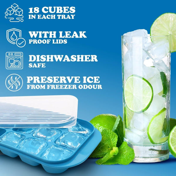 4 x Set of Ice Cube Tray with Lid Jelly Maker Ice Cube Tray | Non-Spill Stackable Lids - Ice Mould Dishwasher Safe BPA Free- 25.5cm Long, 11.5cm Wide, and 3cm deep