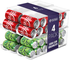 Clearspace Drink Organizer for Fridge & Soda Can Dispenser - Fridge Organization & Can Organizer for Refrigerator Stackable Can Holder Dispenser with Lid - Holds 12 Cans Each, BPA Free - Set of 4