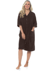 KAV Super Soft 100% Cotton Robe Womens Dresses - Towelling Shower Wrap Gown - Ladies Adjustable Towel Bathrobe for Housecoat, Nightwear, Lounge, Spa Bath with Zipper and Pocket