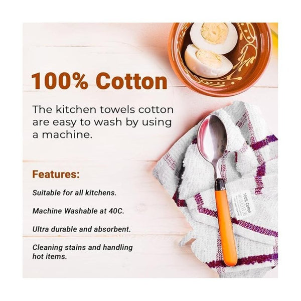 Pack of 10 & 5 Terry Toweling 100% Cotton Dish Cloths Catering Bar Towel Super Absorbent Lint Free Quick Dry Heavy Duty Soft Kitchen Tea Towels Dishcloths for Washing Up Scrubbing Machine Washable Extra Large 70 X 40 Cm (Black/ Blue/red Multicolor Check P