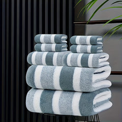 8-Piece Non-Shedding Super Absorbent Ultra-Soft Five Star Hotel Standard Two-Tone Striped Bath Towel Set