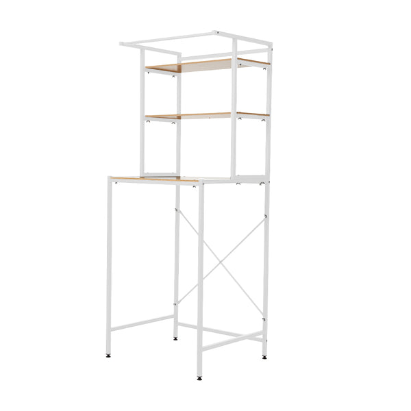 3-Tier Over Toilet Storage Rack, Freestanding Bathroom Laundry Organizer Shelf, Multi-Layer Storage Cabinet for Towels, Detergent, and Plants, White/Black