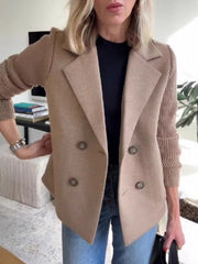 A Stylish And Sophisticated Patchwork Coat for Women, Designed with a Lapel Collar And Double-Breasted Closure, Featuring a Ribbed Texture. Perfect for Casual Autumn And Winter Outfits, Office Environments, And Social Events