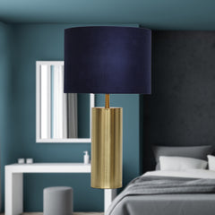 Amber - Gold Touch Operated 40cm Table Lamp Navy Blue Velvet Shade