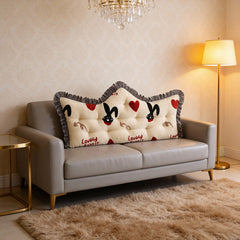 Luxurious Headboard Backrest Cushion with Ruffle Trim - Love Rabbit, Large Backrest Pillow, Princess-style Crown-Shaped Reading Cushion, Perfect for Bedroom/Sofa/Chair/Home Decor