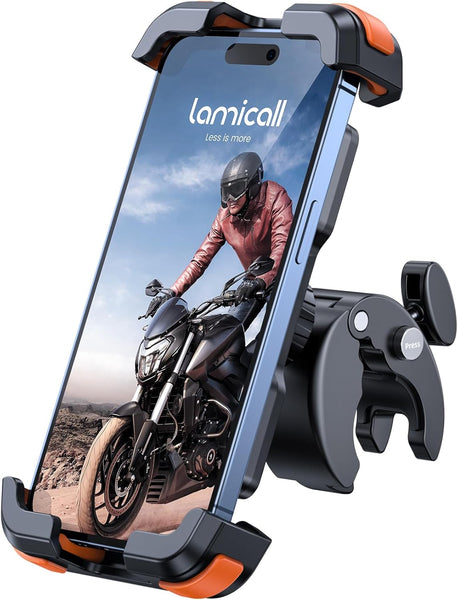 Lamicall Motorcycle Phone Holder Bike - Motorbike Phone Mount, Bike Phone Holder with Quick Release Handlebar Clamp for Iphone 16 15 14 Pro Max Plus, 13 12 11 Pro Max Mini, Xs XR X, SE, 4.7-6.8” Phone