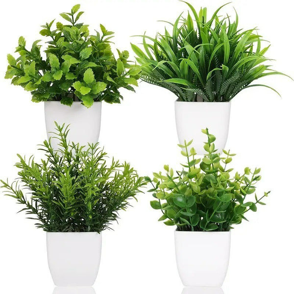 4pcs Artificial Mini Potted Plants, Fake Eucalyptus Plant in Pots House Plants for Home Office Decor