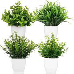 4pcs Artificial Mini Potted Plants, Fake Eucalyptus Plant in Pots House Plants for Home Office Decor