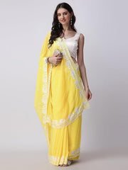 Estationeryhouse Women's Georgette Embroidery Border Work Designer Saree with Blouse Piece