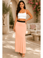 Women'S Full Length Maxi Skirt – High Waist Stretch Long Skirt | Soft Lightweight Casual Skirt | Modest Everyday Wear | Elastic Waist Maxi Skirt for Women