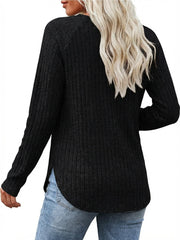 Ladies' Basic Long-Sleeve Sweater, Loose-Fit Top with Elegant Crew Neck.