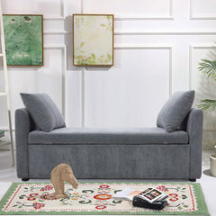 1pc Modern Grey Velvet Storage Ottoman Bench - Lift-Top Padded Seat with 2 Decorative Pillows | Multi-Functional Toy Chest & Shoe Organizer for Entryway, Living Room & Bedroom (Space-Saving Design)