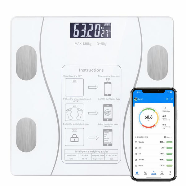 Bluetooth Smart Body Fat Scale 180kg Digital BMI Weight Scale with App Body Composition Analyser LED Display Wireless Bathroom Scale