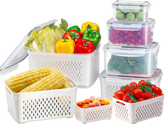 KUMD 10 Pack Fridge Organisers, Stackable Fridge Storage Containers with Lids, Bpa-Free, Clear Fruit Storage Container for Fridge Organiser, Keep Food, Fruit, Vegetables Fresh