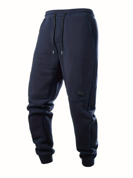 5pcs Men's Fleece Lined Solid Jogger Sweatpants With Drawstring, Casual Warm Sporty Trousers As Gift