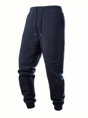 5pcs Men's Fleece Lined Solid Jogger Sweatpants With Drawstring, Casual Warm Sporty Trousers As Gift