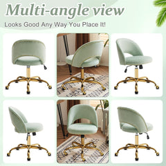 Office Chair Velvet Fabric Swivel Computer Desk Chair Comfy Armless Vanity Task Chair With Adjustable Height, Ergonomic Chair for Home Bedroom (Delicate Lilac)