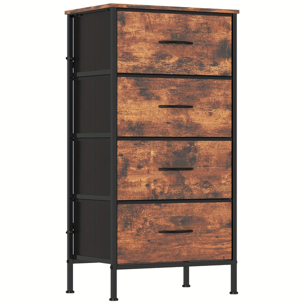 4-Drawer Chest Of Drawers with Metal Frame & MDF Wooden Top, Adjustable Feet, Anti-Tip Safety, Spacious Storage Unit for Bedroom Or Living Room (45x30x91cm/ 17.7x11.8x35.8inch)