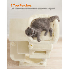 112 cm Cat Tree, Multi-Level Soft Plush Cat Tree, Cat Tower Condo with 4 Cat Scratching Posts, Hammock, Cave, Platform, Toys, Pink/White/Beige/Grey, Easy Assembly and Sturdy, Indoor Cat Furniture