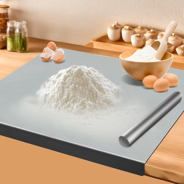 1 Oversized Extra-thick Stainless Steel Cutting Board, Modern Minimalist Style with a Silvery Rectangular Curved Design, Easy to Clean, Suitable for Industrial Science/kitchen Cooking/home/outdoor Camping, Kitchen Utensils, Lab Mats, Handmade Mats