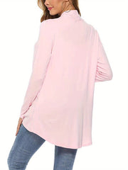 Women Simple Style Cardigan, Solid Color Long Sleeve Knitwear with Pockets, S/ M/ L/ XL/ XXL