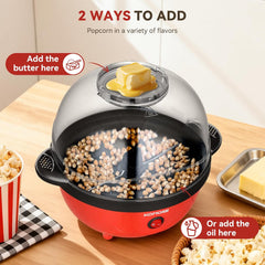 Popcorn Machine 5L Popcorn Maker Round, Non-Stick Coated, Removable Lid, Sugar, Oil & Butter Supportable, Electric Pop Corn Maker Machine for Christmas Movie Parties
