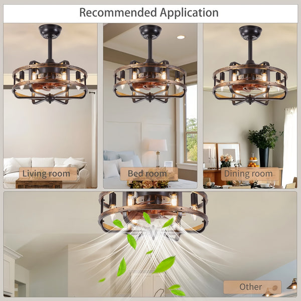 Farmhouse Ceiling Fans with Light 3 Speeds Reversible Ceiling Fan Remote Control Timing Flush Mount Low Profile Vintage Ceiling Fan with Lights Bedroom Kitchen 6* E12 Bulb
