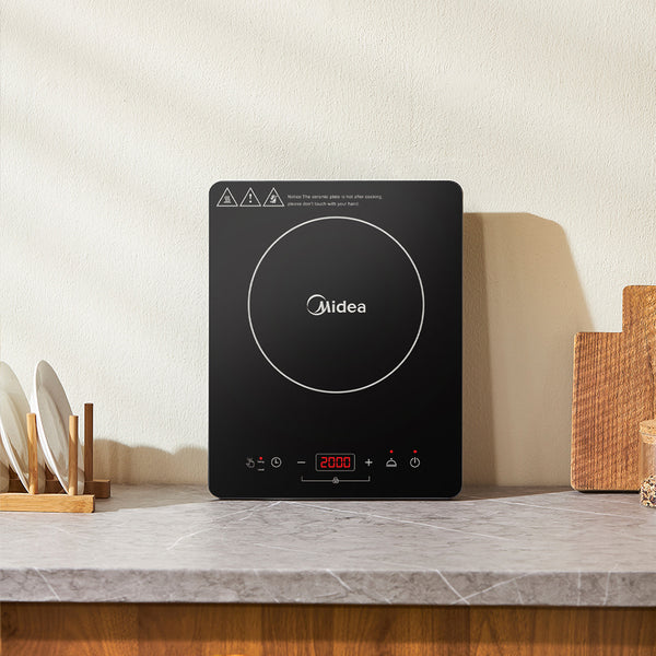 Midea 2000W Single Induction Cooker, Ultra-thin Portable Induction Hob with Fashion Look, 8 Power Levels & 5 Cooking Programs Adjustable, Black Glass Ceramic, LED Touch Display, 3-hour Timer, Safety Lock, Easy to Clean