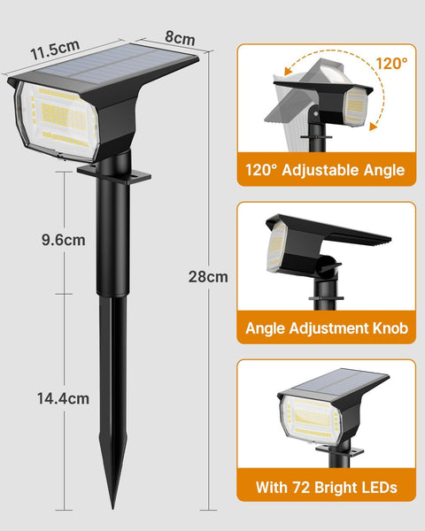 Btfarm 4 Pack Solar Lights Outdoor Garden, 72 LED Solar Spot Lights 3 Modes IP65 Waterproof Garden Uplighters Solar Powered, Auto On/Off Spotlight for Yard Driveway Pathway Landscape 6500K Cool White