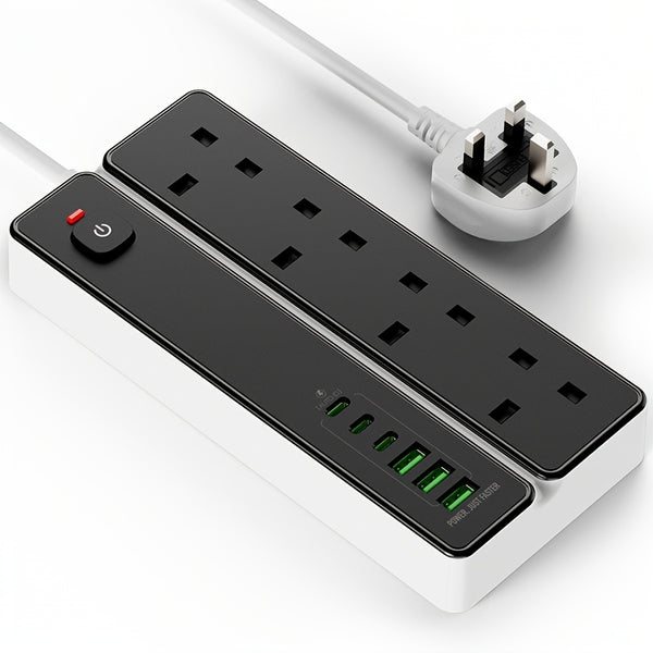 A 4-port Power Board/power Socket/power Strip With 3 USB-A And 3 USB-C Ports, Compatible With 220V-240V, 1.8m Cable, British Plug, Suitable For Home, Kitchen, Outdoor, Hotel, Office, Cruise Vacation