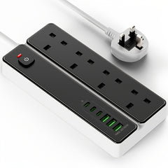 A 4-port Power Board/power Socket/power Strip With 3 USB-A And 3 USB-C Ports, Compatible With 220V-240V, 1.8m Cable, British Plug, Suitable For Home, Kitchen, Outdoor, Hotel, Office, Cruise Vacation