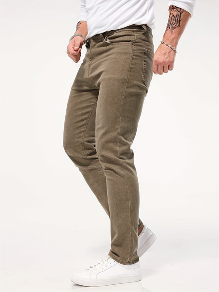 Solid Color Jeans Men'S Slim Fit Straight Leg Easy Versatile Casual Wear Long Pants Men'S Fashion