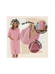 Women’s Zip-Up Cotton Bathrobe – Soft Terry Towelling Dressing Gown, Absorbent Towel Robe for Home & Spa Use
