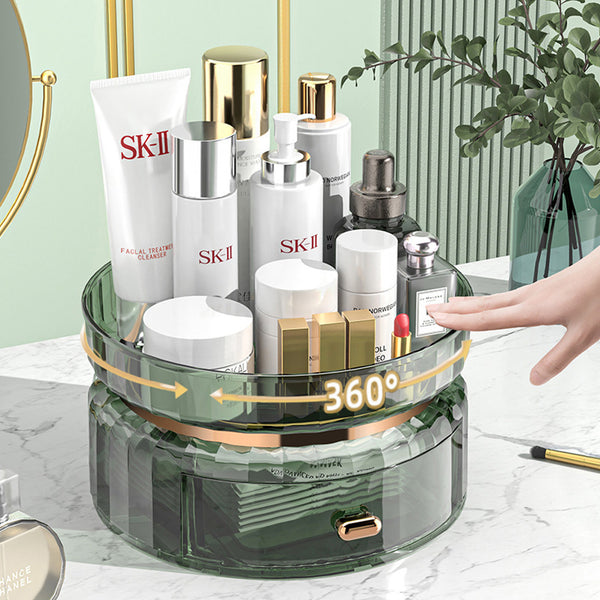 Makeup Organiser for Vanity, 360 Rotating Bathroom Organiser Countertop, High-Capacity Skincare Organiser, Spinning Cosmetics Organiser for Vanity Dresser Bathroom (2 Tiers, Green)