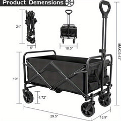 Large Heavy- Duty Folding Wagon- with All- Terrain Wheels, Utility Grocery Wagon, with Two Side, Sturdy Construction, Rolling Storage Cart for Camping, Shopping, Gardening & Outdoor Activities 70.1x39.12x44.96cm
