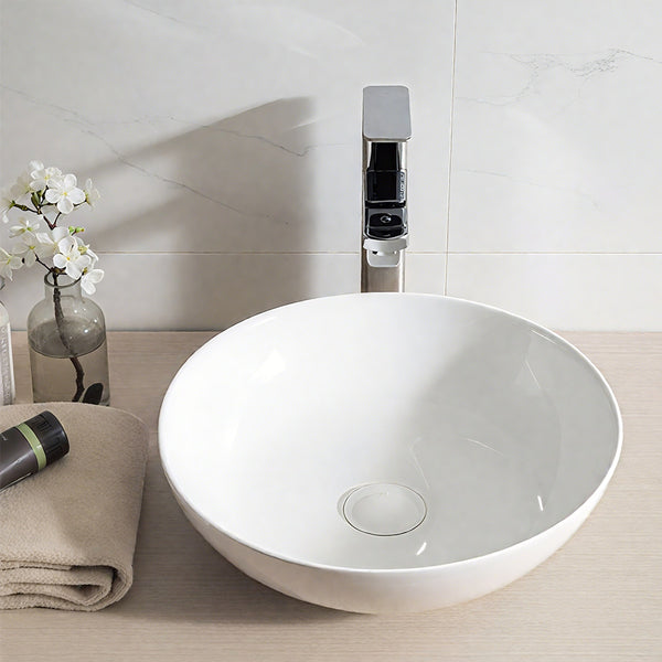 Round Ceramic Counter Top Sink Hand Washing Bowl Bathroom Toilet Cloakroom Basin with Waste Pipe Kits 320*320*130mm