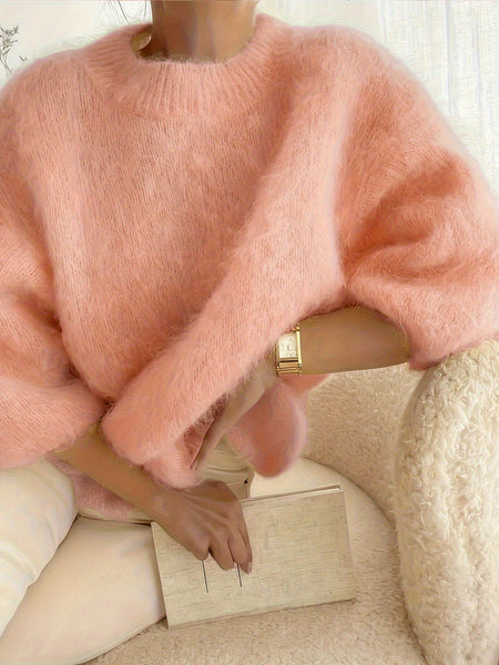 Women's Plush Sweater, High-Quality Alpaca Alpaca Material, Elegant Women's Wear, Essential for Outings, Comfortable and Fitted, Autumn and Winter