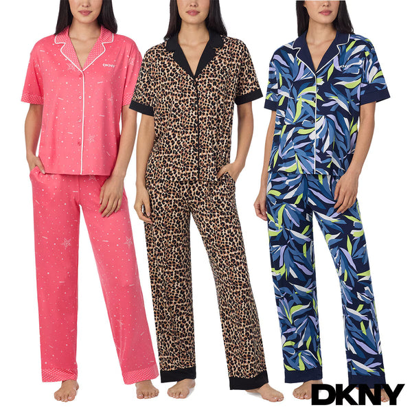 DKNY Ladies Notch Collar 3 Piece PJ Set in Coral